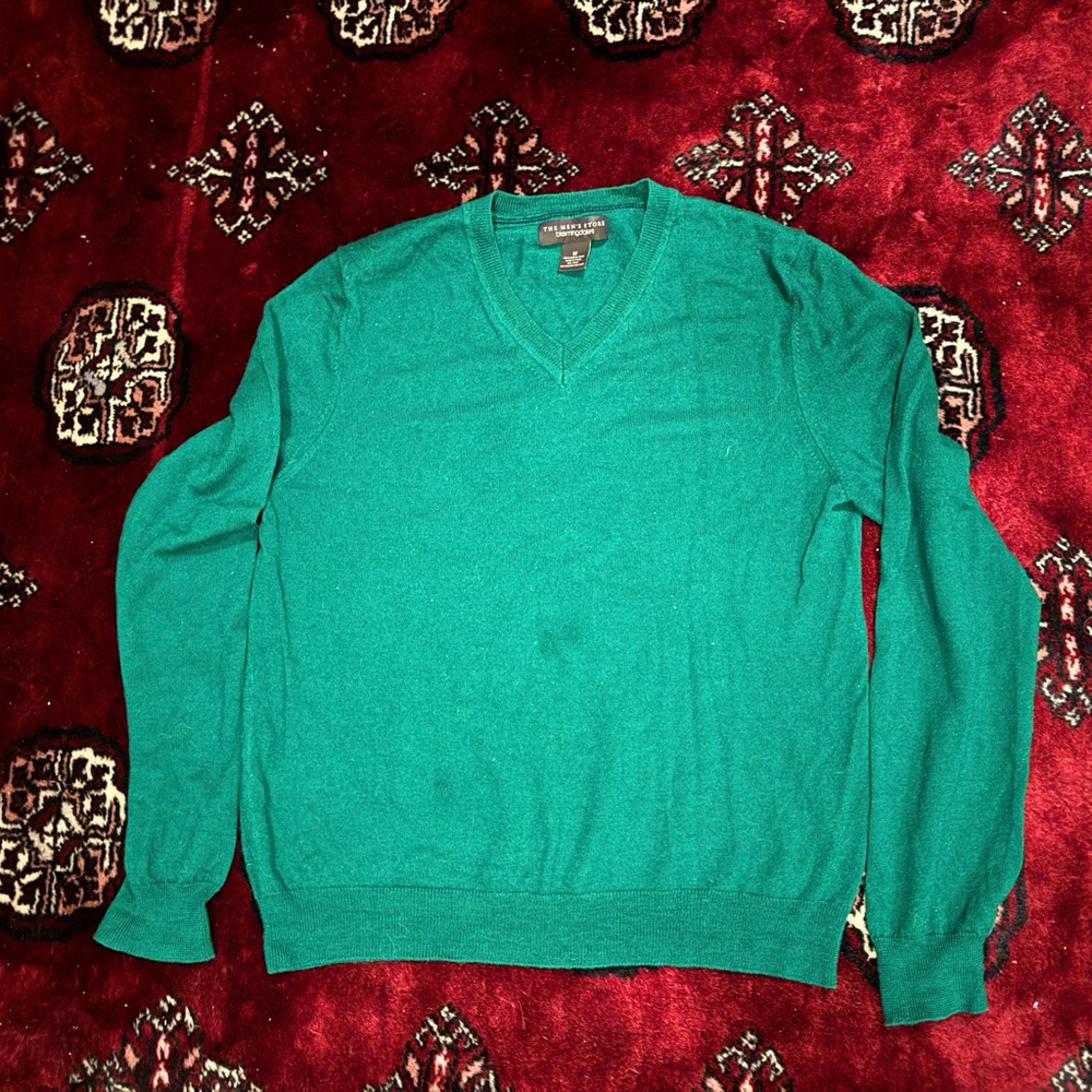 The Men's Store Green Merino V-Neck Sweater